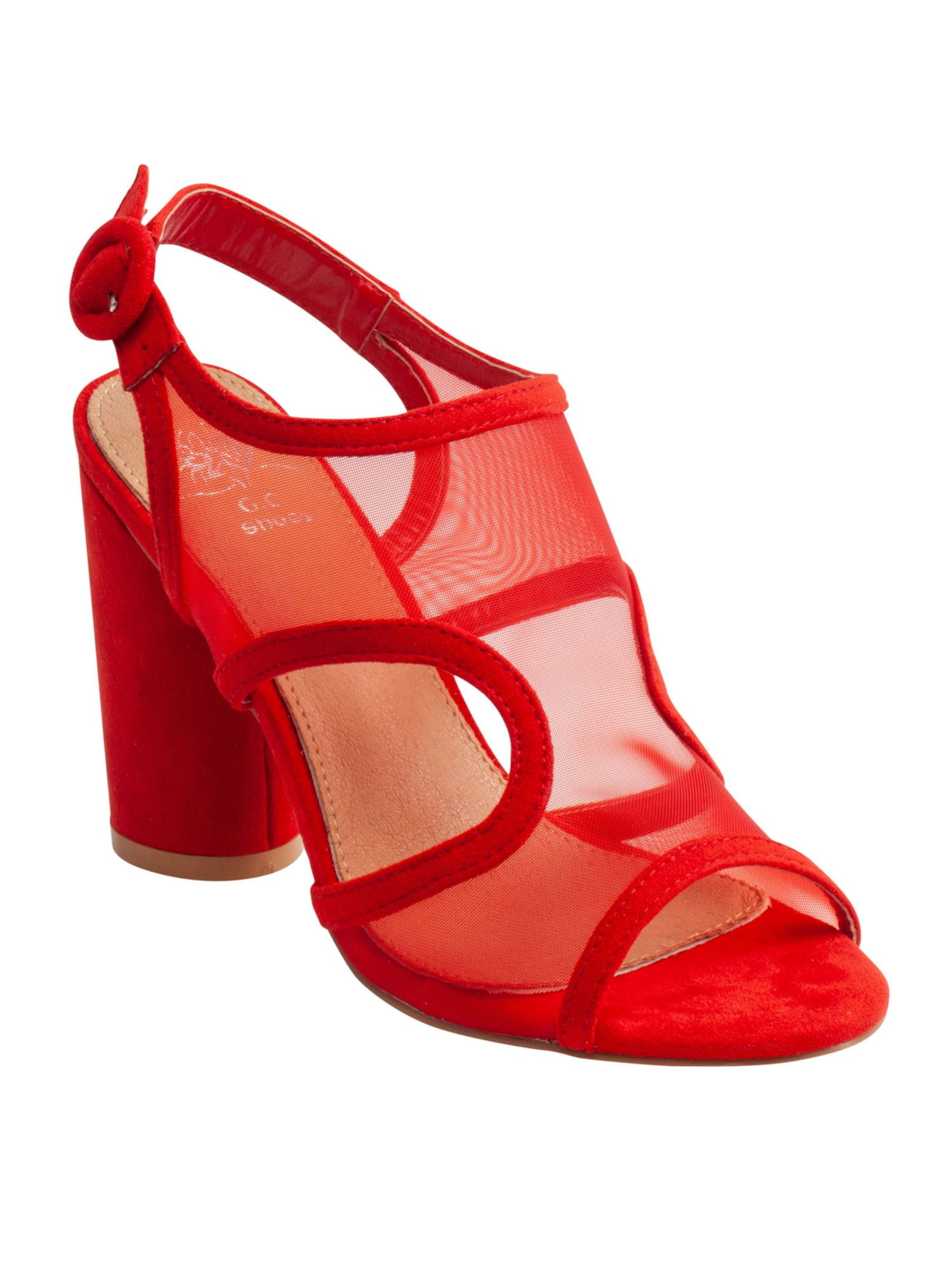 G.C. SHOES Womens Red Mesh Side Cutouts Padded Adjustable Claire Round Toe Block Heel Buckle