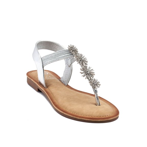 G.C. SHOES Womens Silver Padded Scalloped Rhinestone Carlie Round Toe Slip On Thong Sandals Shoes 8 M