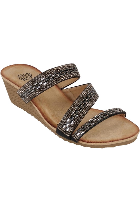 G.C. Shoes Womens Mona Faux Suede Slide Wedge Sandals