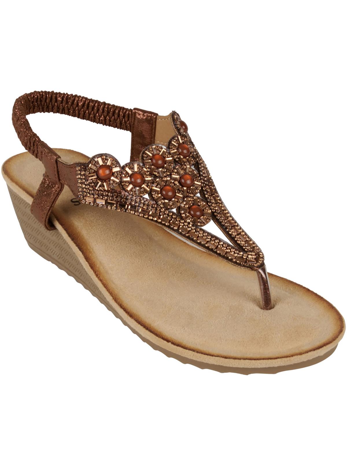 G.C. Shoes Womens ToePost Rhinestone Slingback Sandals