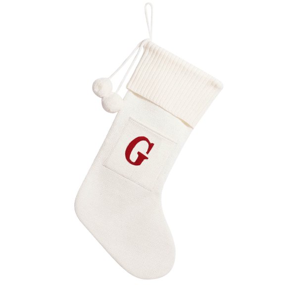 G Childrens Knitted Stocking With Embroidered Letter Pattern For Festive Treat Holding 10.6 By 16.5 Inches