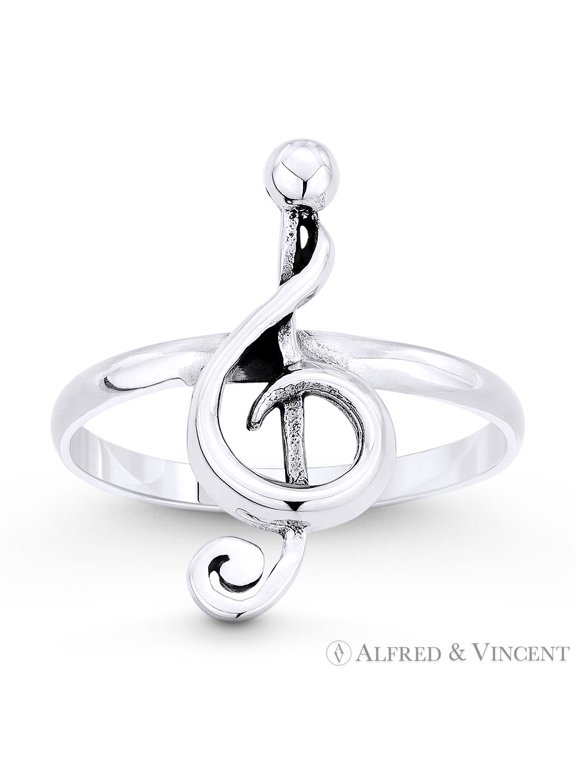 G-Clef Musical Symbol Charm Stackable Right-Hand Ring in Oxidized .925 Sterling Silver