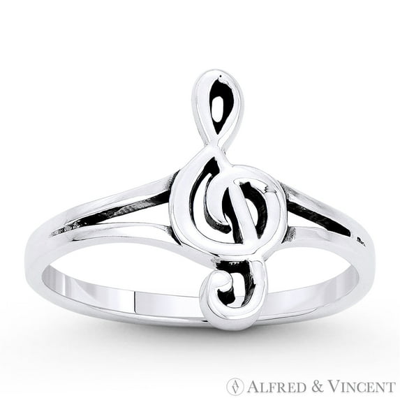 G-Cleft Musical Symbol Charm Stackable Right-Hand Ring in Oxidized .925 Sterling Silver