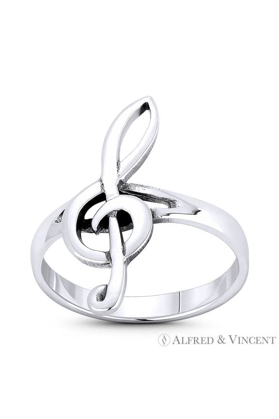 G-Cleft Musical Symbol Charm Stackable Right-Hand Ring in Oxidized .925 Sterling Silver