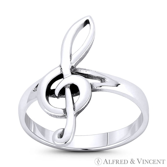 G-Cleft Musical Symbol Charm Stackable Right-Hand Ring in Oxidized .925 Sterling Silver