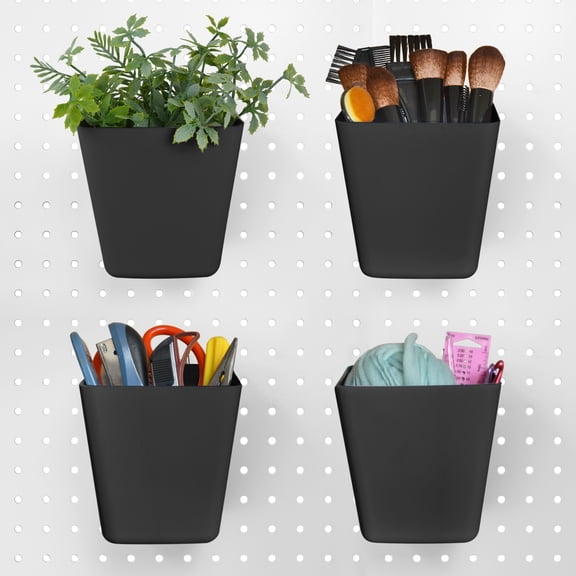 G.Core 4-Pack Large Pegboard Cups with Hooks, Black Peg Board Bin Accessories for Craft Room