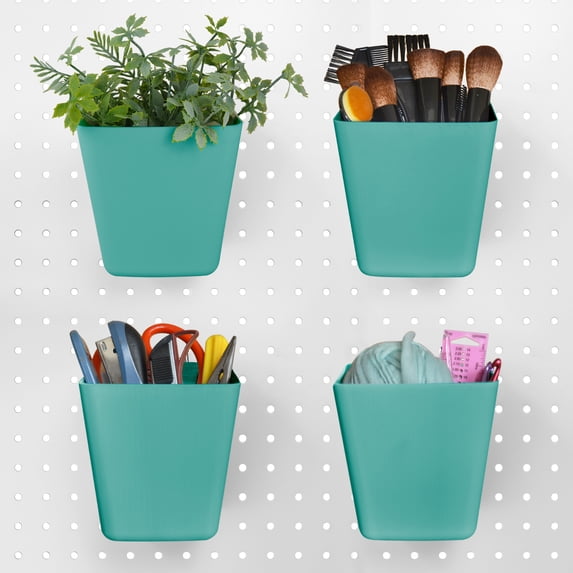 G.Core 4-Pack Pegboard Cups with Hooks, Peg Board Wall Organizer for Craft Room, Green