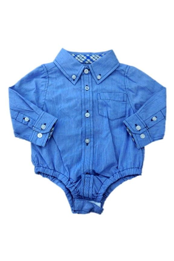 Infant Boys Blue Button Up Creeper Bodysuit 3-6m