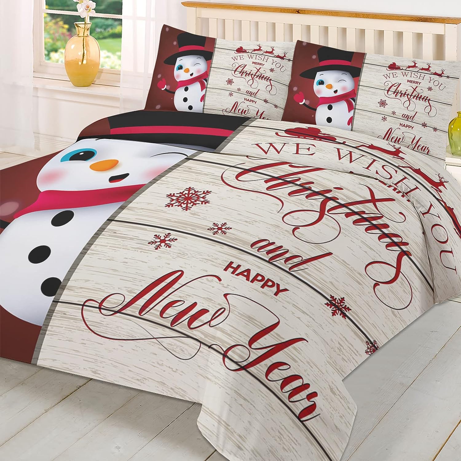 GDAKE 3 Piece Comforter Cover Set California King, Christmas Truck with GDAKE Tree and Snowman