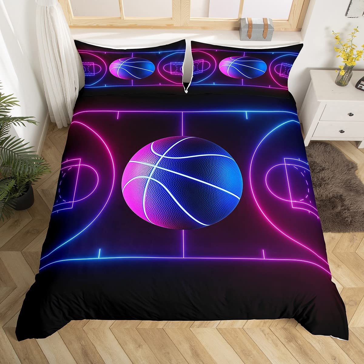 GDAKE Basketball Court Print Duvet Cover Queen for Kids Boys,Ball