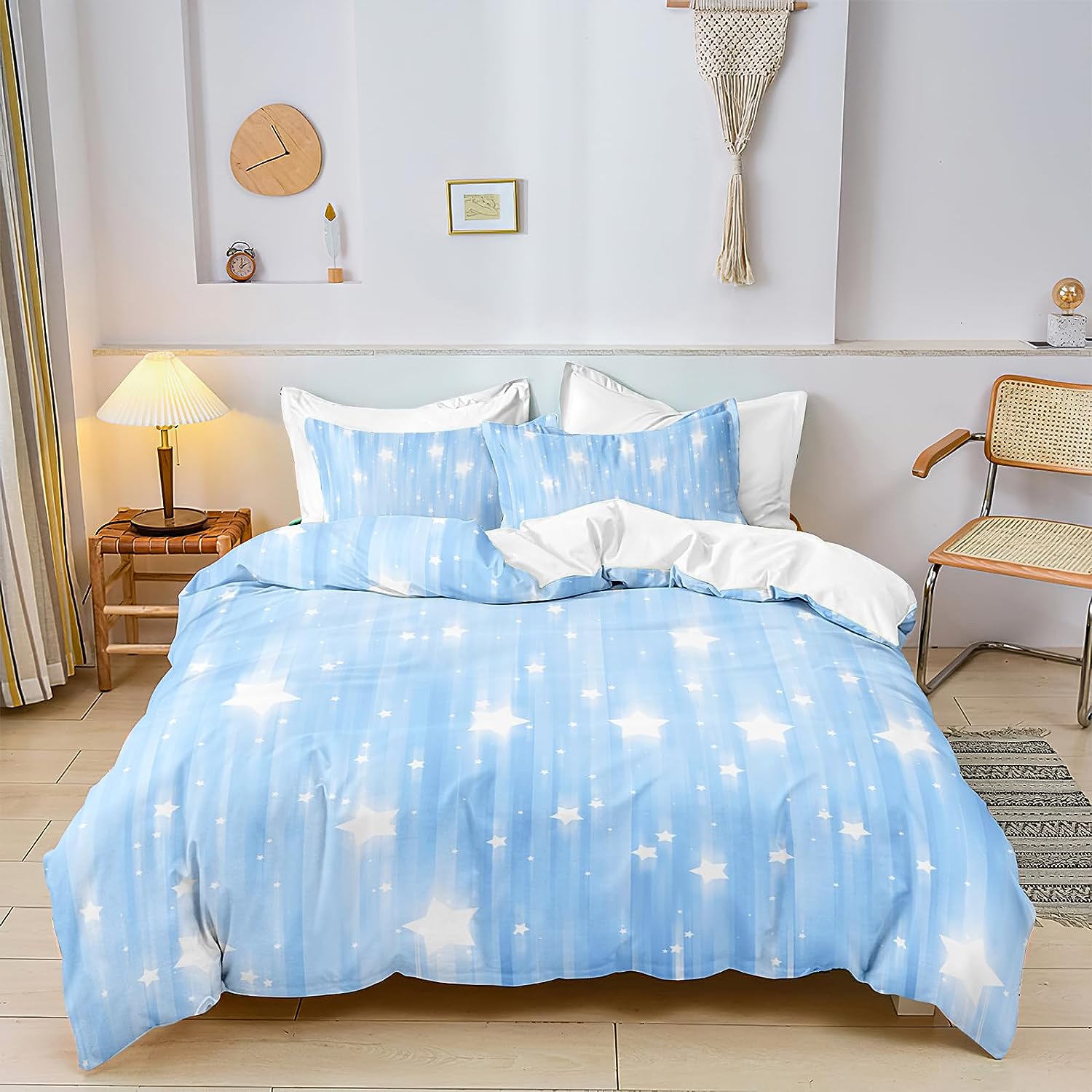 GDAKE Blue Glitter Star Bedding Set Queen Size Sparkle Starry Sky