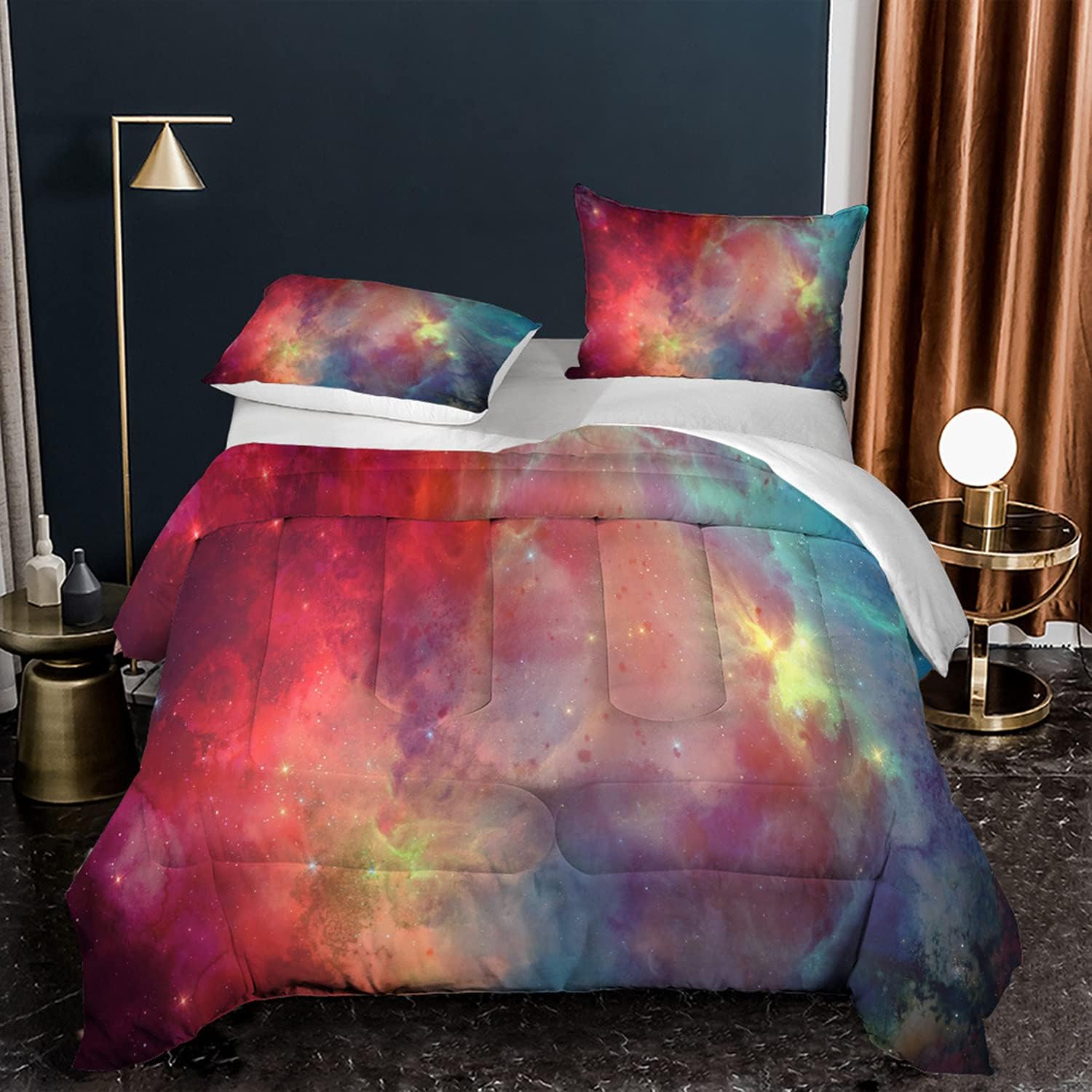 GDAKE Blue Purple 3D Galaxy Comforter Set Queen Size Outer Space