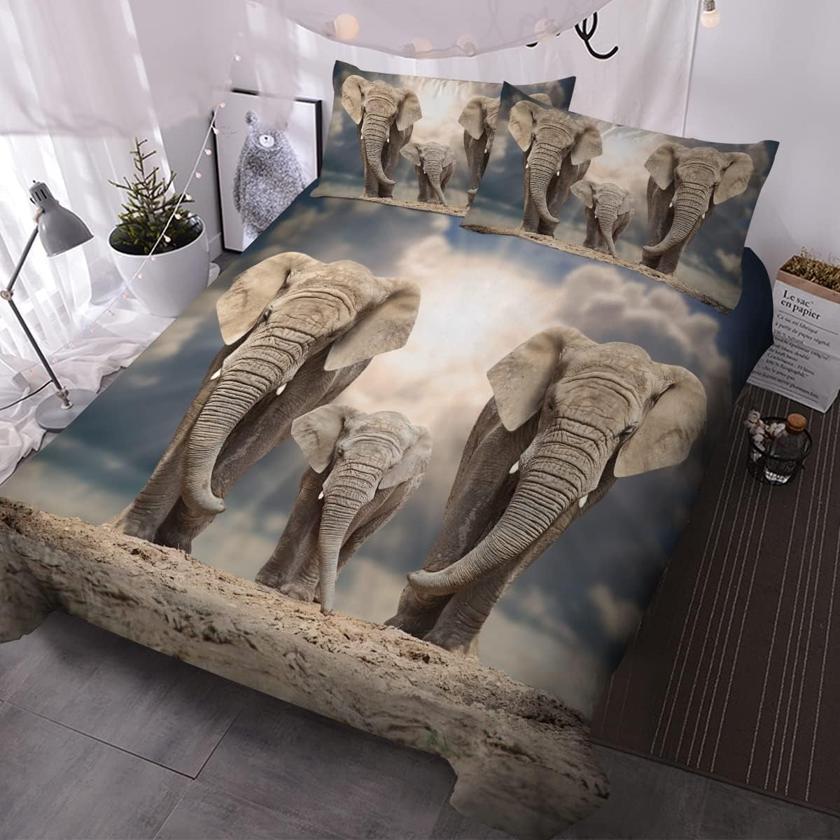 GDAKE Boho Elephant Duvet Cover, Paisley Lotus Flower Bedding, Big