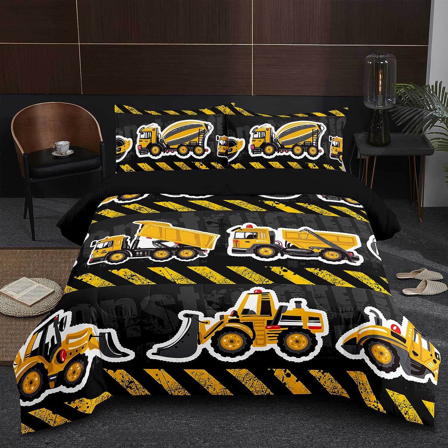 GDAKE Cartoon Excavator Tractor Full Duvet Cartoon Construction Truck