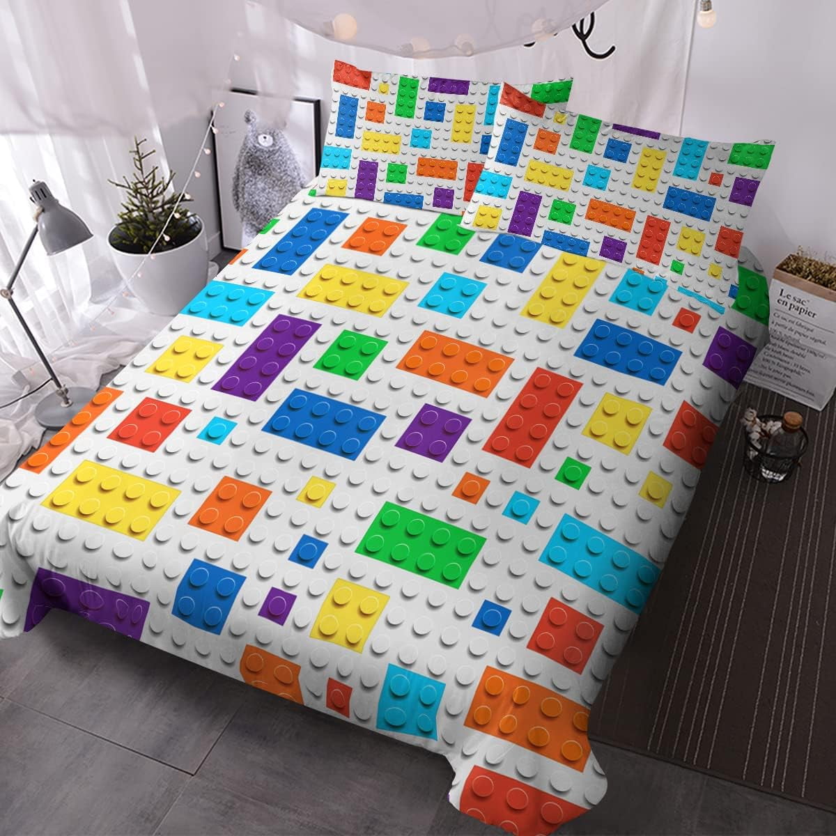 GDAKE Colorful Toy Bedding Building Blocks Comforter Cover Kids