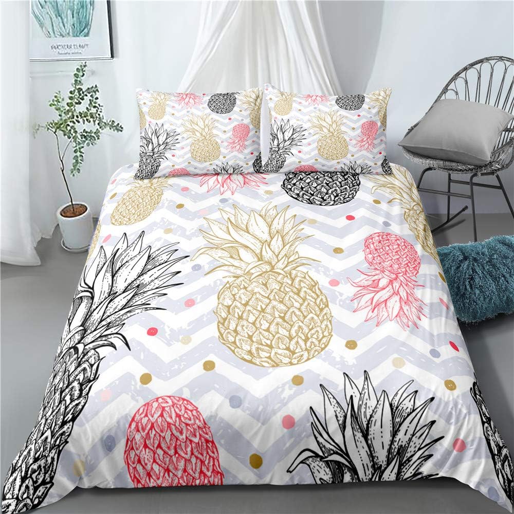 GDAKE Creative Pattern Hollow Pineapple Duvet Cover Queen Size White Bed Sets with Zipper, 3D