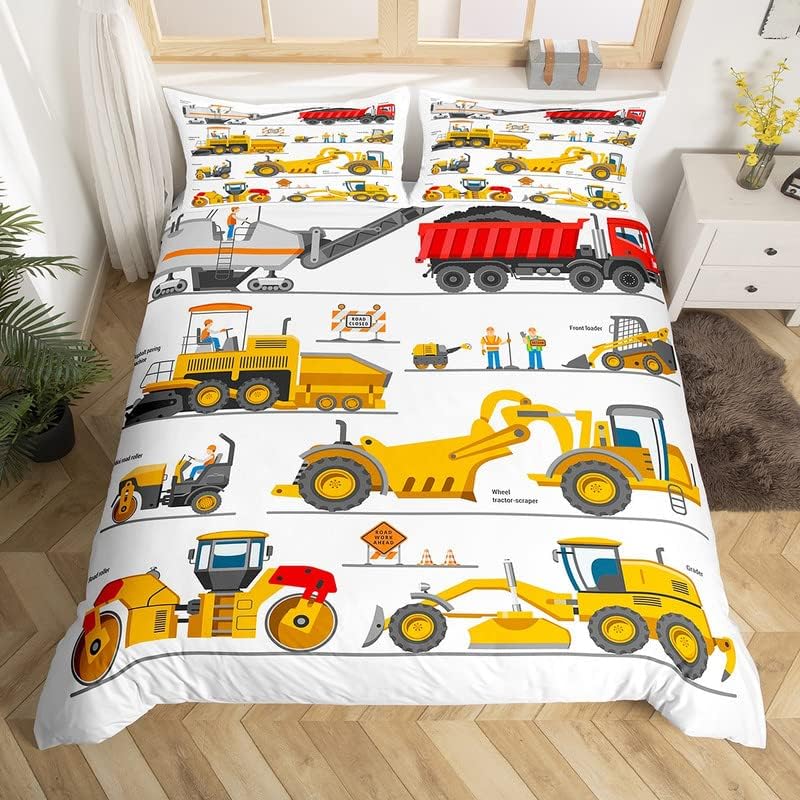 GDAKE Kids Bedding Set Construction Vehicles Duvet Cover for Boys ren