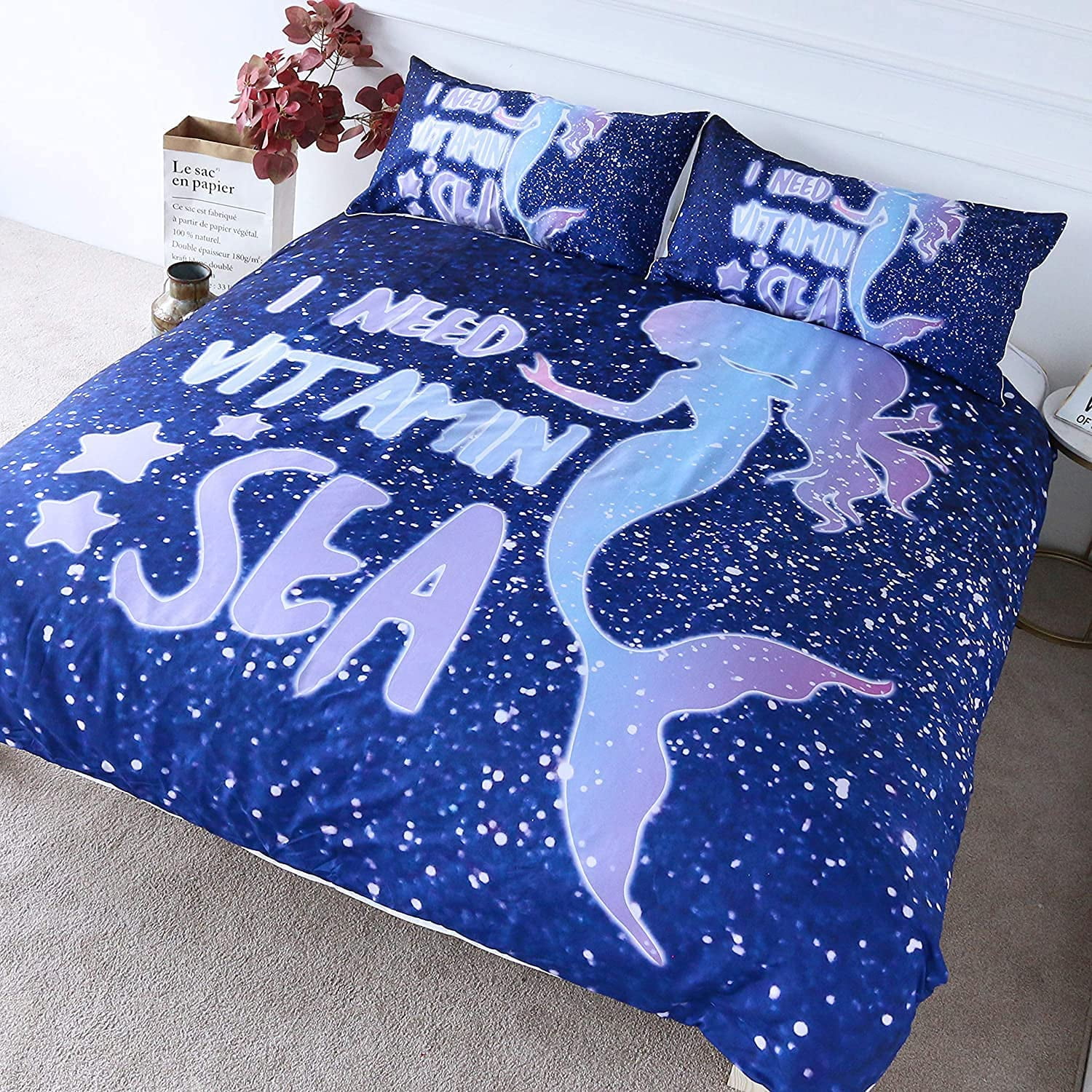 GDAKE Little Mermaid Bedding Sets Space Mermaid Twin Bed Set Purple