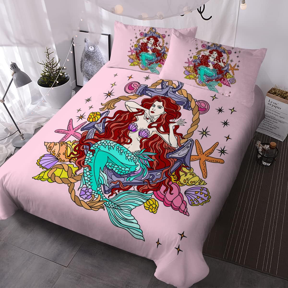 GDAKE Little Mermaid Bedding Sets Space Mermaid Twin Bed Set Purple