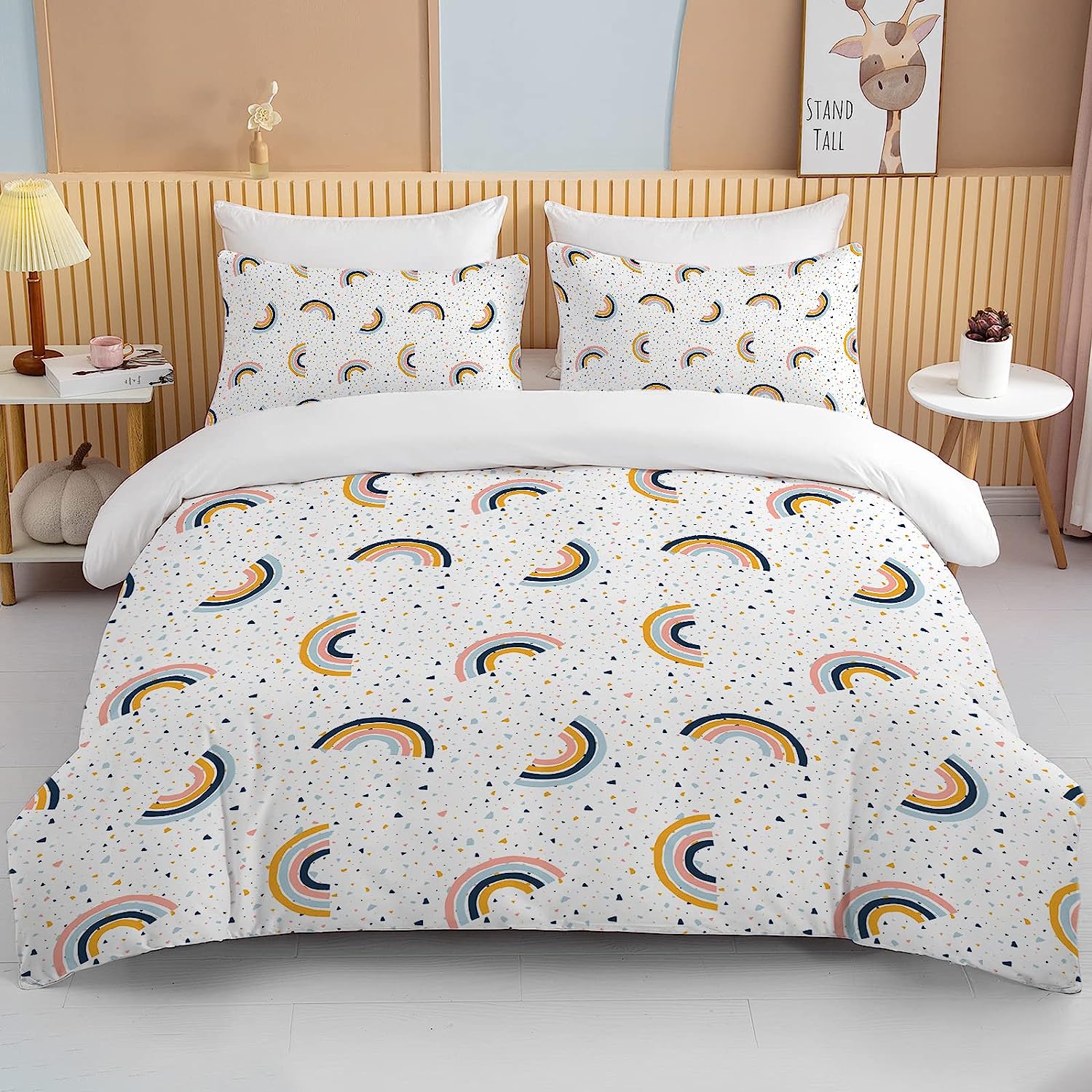 GDAKE Unicorn Duvet Cover Full Soft Cute Pink Unicorn Bedding Set with Flowers Leaves and