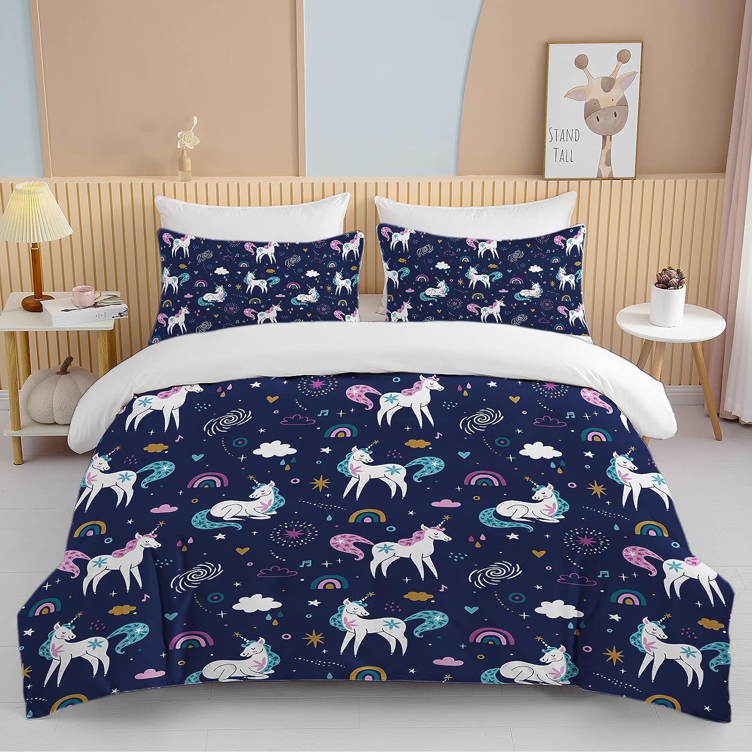 GDAKE Unicorn Duvet Cover Full Soft Cute Pink Unicorn Bedding Set