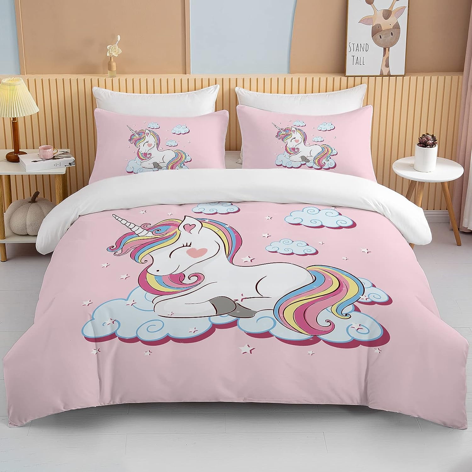 GDAKE Unicorn Duvet Cover Full Soft Cute Pink Unicorn Bedding Set