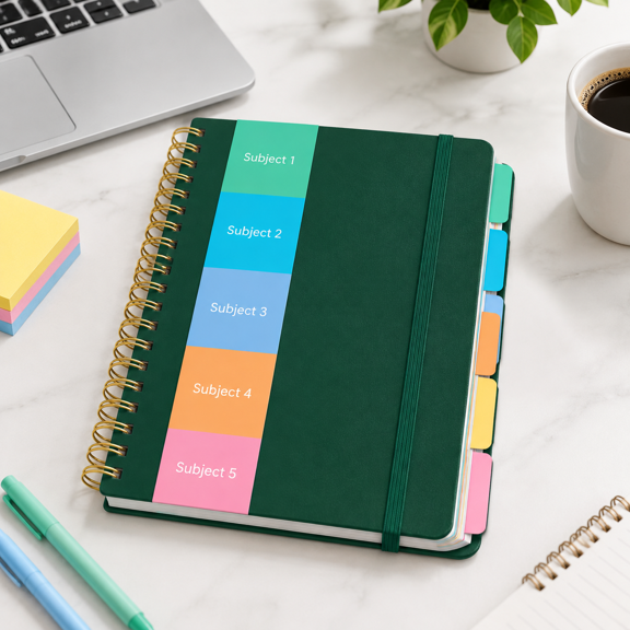 G-Dark Green 5 Subject Spiral Notebook with Removable Dividers, 8.5x11 Inch College Ruled Paper