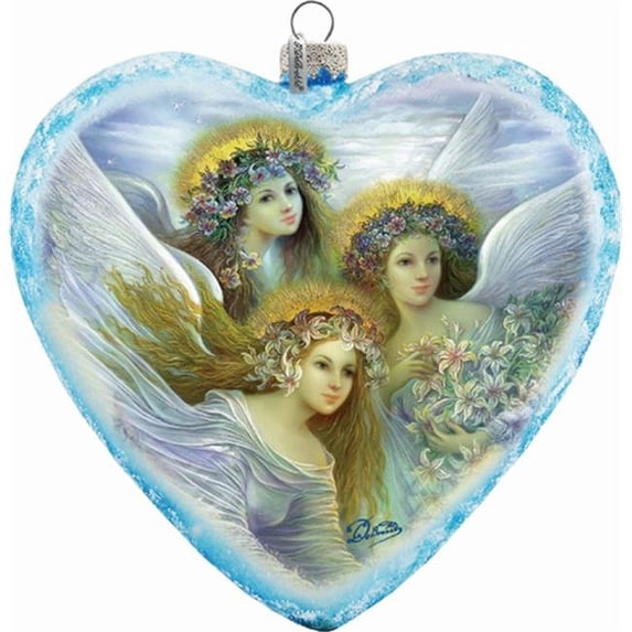 G.Debrekht 738-083 Holiday Splendor Glass Heart XLG 3 Angels 5.5 in. - Glass Ornament