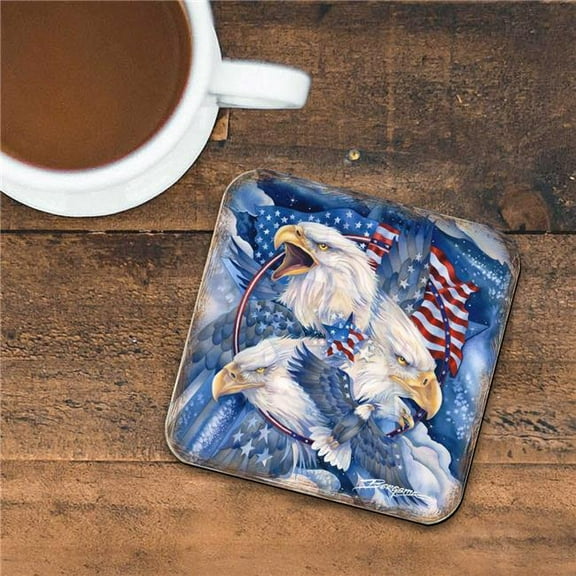 G. Debrekht 8199470C-S4 Allegiance American Patriotic Eagles Wooden Cork Coasters Gift Set of 4 by J. Bergsma - Wildlife Decor