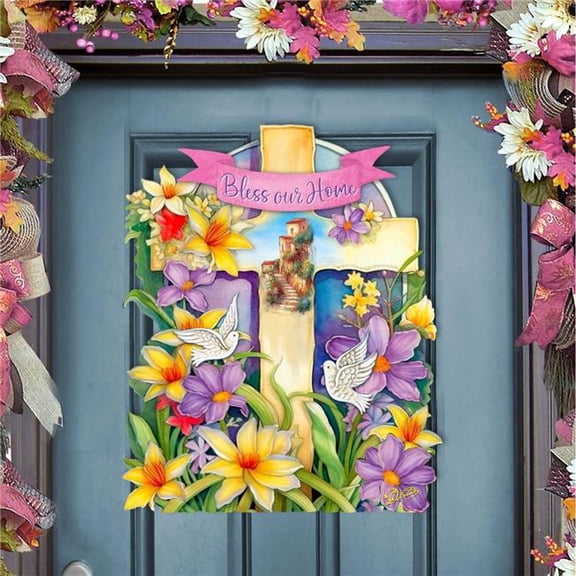G. Debrekht 8688161H Bless Our Home Cross Holiday Door Decor by G. Debrekht - Easter Spring Decor