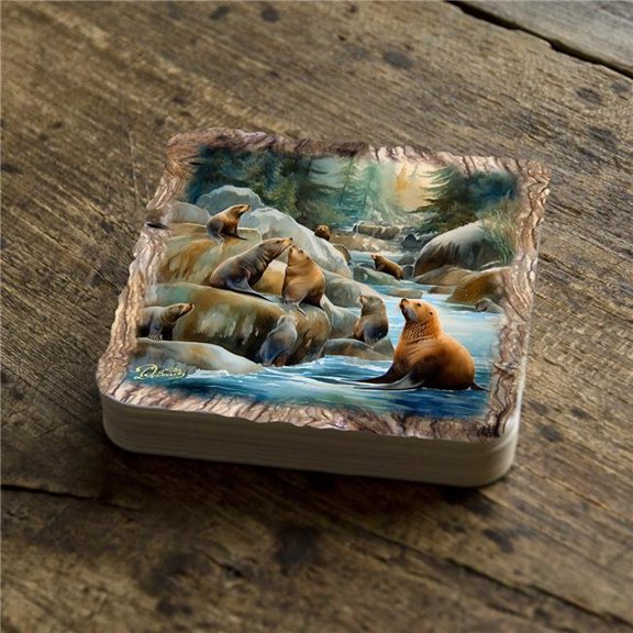 G. Debrekht 95387C-S4 Charming Sea Lions Wooden Cork Coasters Gift Set of 4 by Nature Wonders