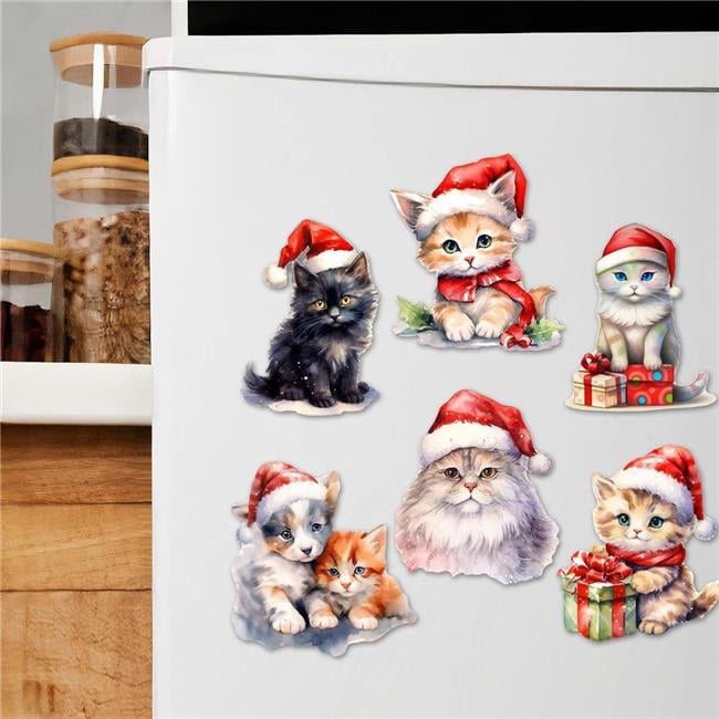 G. Debrekht 8090016G-S6 Christmas Cats Decorative Wooden Magnets Set of 6 by G. Debrekht - Pets Dog and Cat Decor