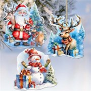 G. Debrekht 8091028-S3 Christmas Is Here Decorative Wooden Ornaments Set of 3 by G. Debrekht - Christmas Decor