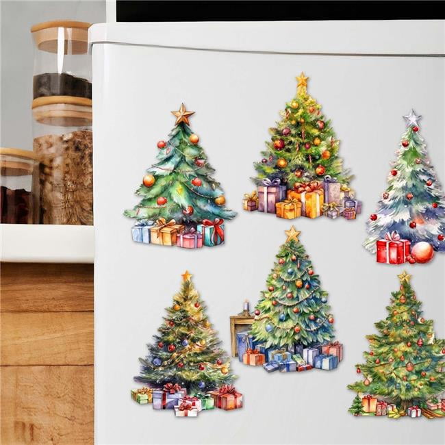 G. Debrekht 8090044G-S6 Christmas Tree Decorative Wooden Magnets Set of 6 by G. Debrekht - Christmas Decor