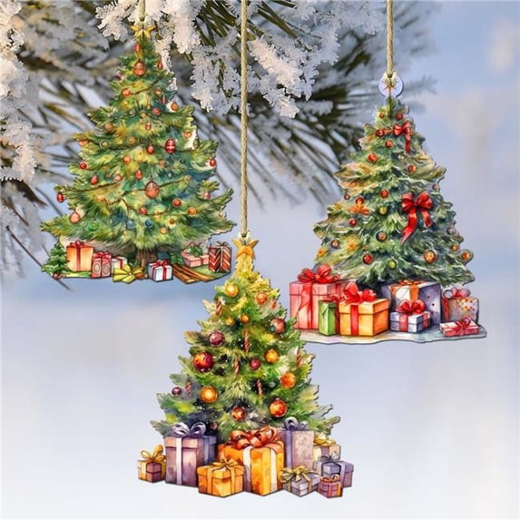 G. Debrekht 8091044-S3 Christmas Tree Decorative Wooden Ornaments Set of 3 by G. Debrekht - Christmas Decor