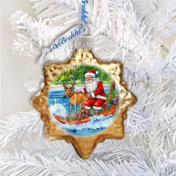 G. Debrekht 777419 Coastal Decorations - Santa Claus Surfing Keepsake Glass Ornaments by G. Debrekht - Christmas Decor