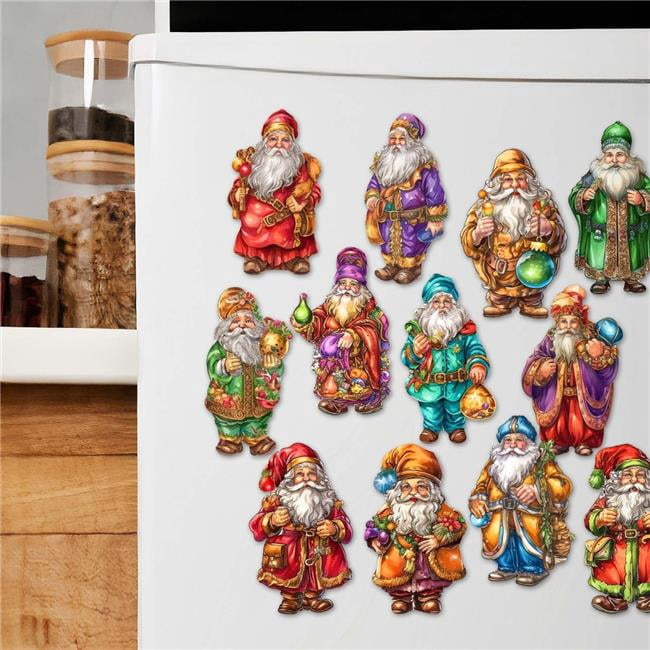 G. Debrekht 8090050G-S6 Colorful Santa Decorative Wooden Magnets Set of 6 by G. Debrekht - Christmas Decor