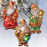 G. Debrekht 8091050-2-S3 Colorful Santa Decorative Wooden Ornaments Set of 3 by G. Debrekht - Christmas Decor