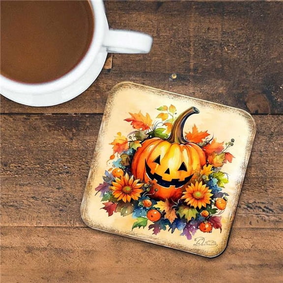 G. Debrekht 8199448C-S4 Halloween Pumpkin Wooden Cork Coasters Gift Set of 4 by G. Debrekht - Thanksgiving Decor