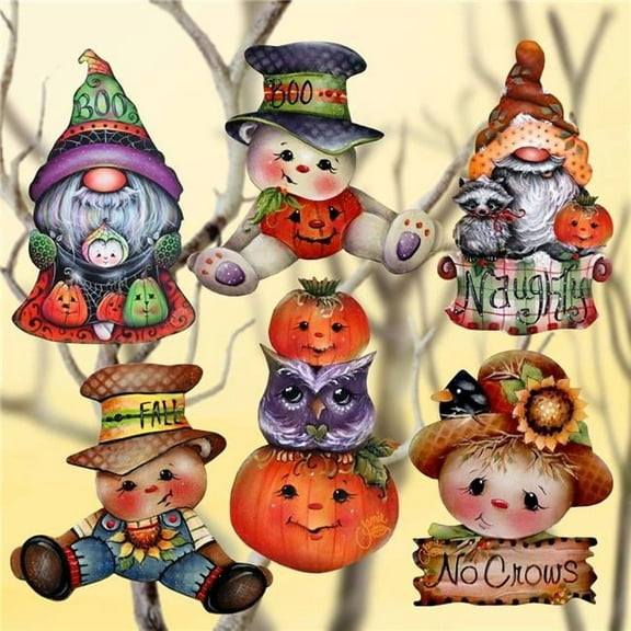 G. Debrekht 8090047C-MP-S6 Hello Fall - Pumkin, Scarecrow, Gnome Decorative Wood Clip-on Ornaments Set of 6 by J. Mills-Price