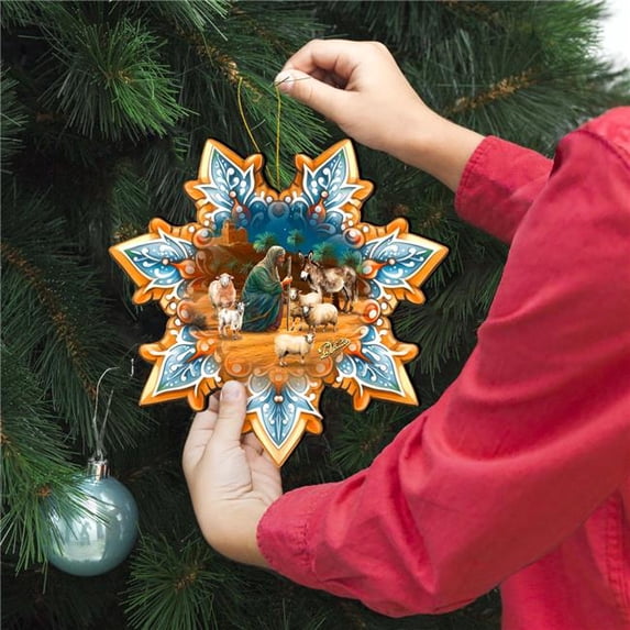 G. Debrekht 8688437M Joseph with Animals Snowflake Large Wooden Ornament by G. Debrekht - Nativity Holiday Decor