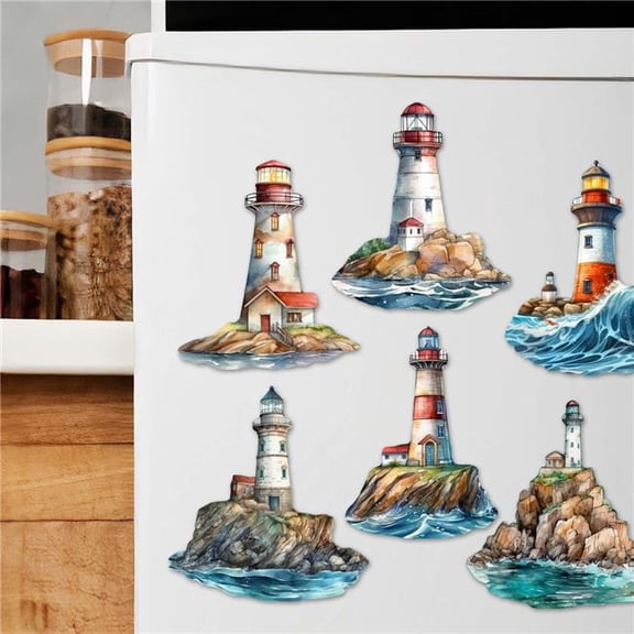 G. Debrekht 8090022G-S6 Lighthouse Decorative Wooden Magnets Set of 6 by G. Debrekht - Coastal Decor