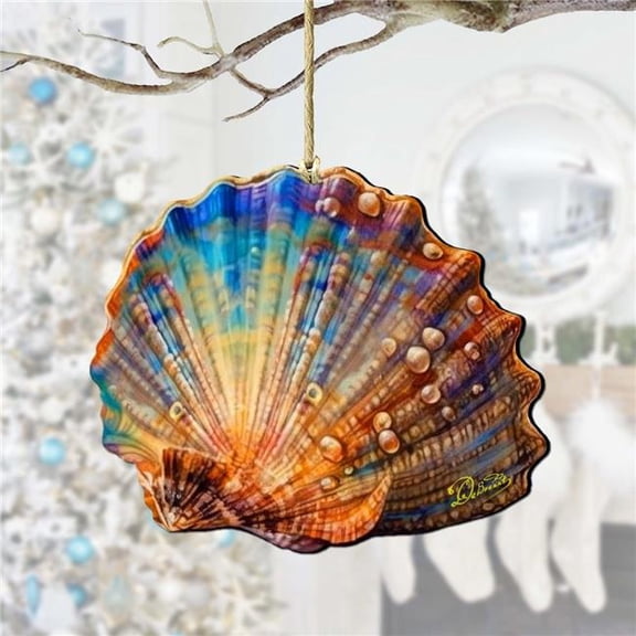 G. Debrekht 8688196-S2 Rainbow Shell Wooden Ornaments Set of 2 by G.Debrekht Coastal Holiday Decor