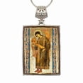 thumbnail image 1 of G. Debrekht 43041R Saint Gabriel Archangel Religious Jewelry Silver Plated Necklace, Gold-Plated Wooden Cabochon, 1 of 1