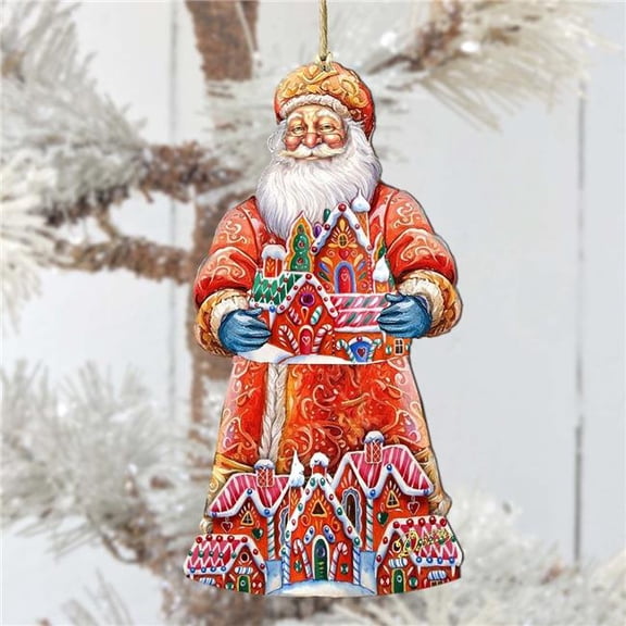 G. Debrekht 8691404 Santa and the Gingerbread House Wooden Ornament by G. Debrekht - Christmas Decor