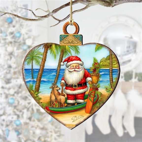 G. Debrekht 8688186-S2 Santa on the Beach Wooden Ornaments Set of 2 by G. Debrekht Coastal Holiday Decor