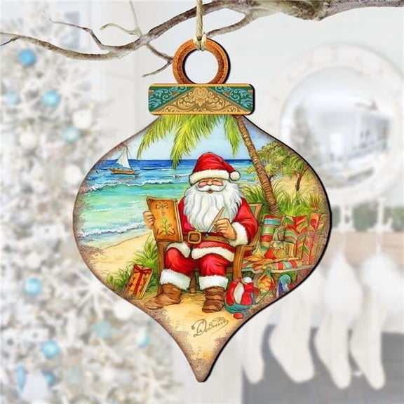 G. Debrekht 8688184-S2 Santa's Artistry Wooden Ornaments Set of 2 by G. Debrekht Coastal Holiday Decor