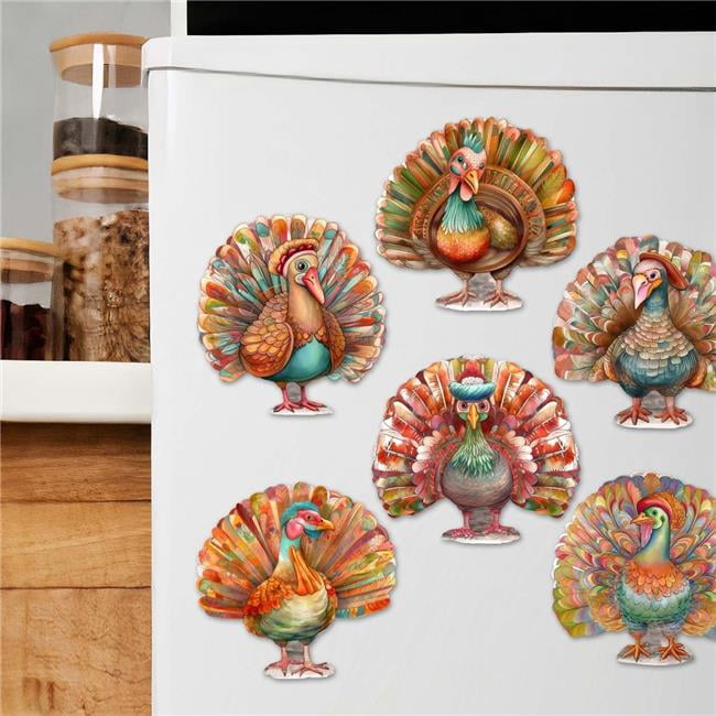 G. Debrekht 8090027G-S6 Turkey Decorative Wooden Magnets Set of 6 by G. Debrekht - Thanksgiving Decor
