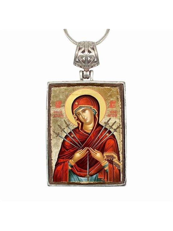 G. Debrekht 43037R Virgin Mary of The Seven Swords Religious Jewelry Silver Plated Christian Necklace