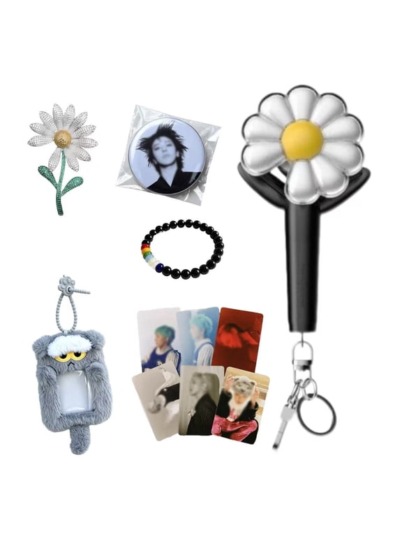 G-Dragon Gift Box Accessory Bundle, Daisy Light Keychain, Brooch, Bracelet, Cat Card Holder, Badge & Collectible Photo Cards, Birthday Christmas Gift Set